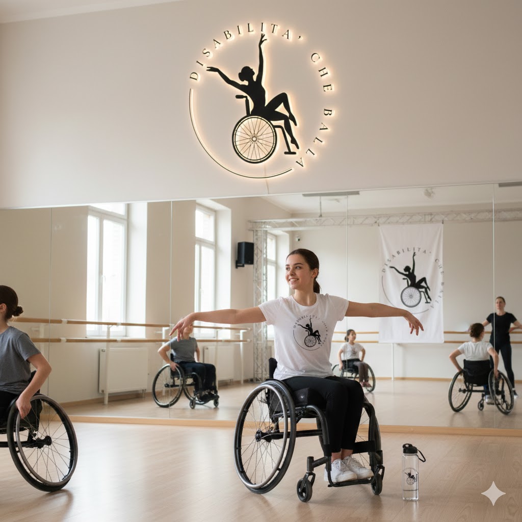 Mockup grafico del progetto Disabilità che Balla con elementi visivi coordinati