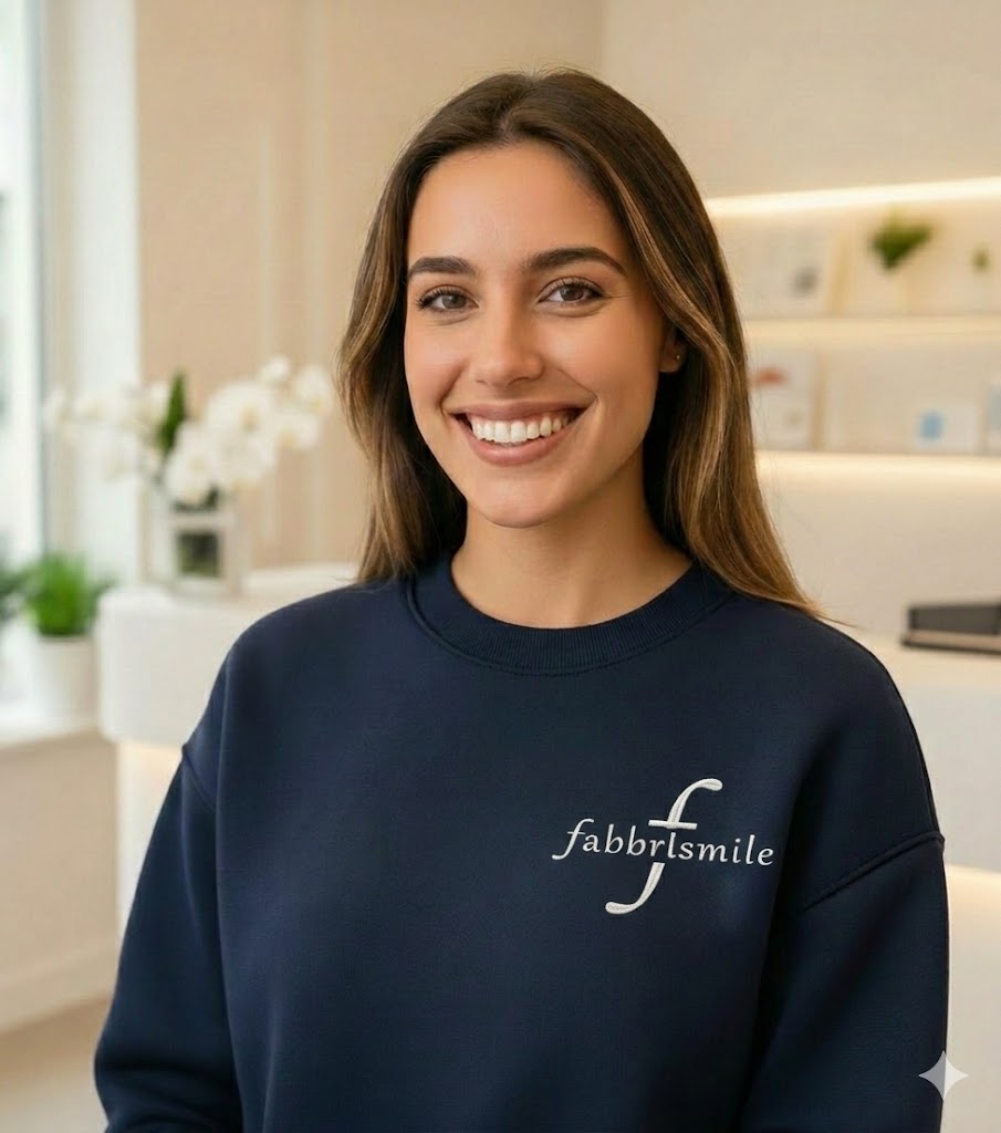 Applicazioni visive del marchio Fabbrismile su materiali di presentazione